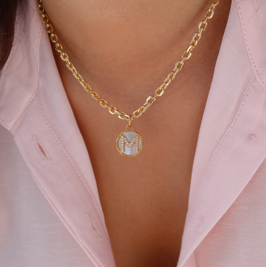 Gold Mother of Pearl Initial Letter Necklace