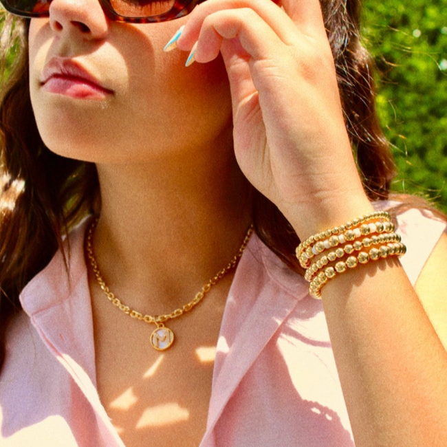 Gold Mother of Pearl Initial Letter Necklace