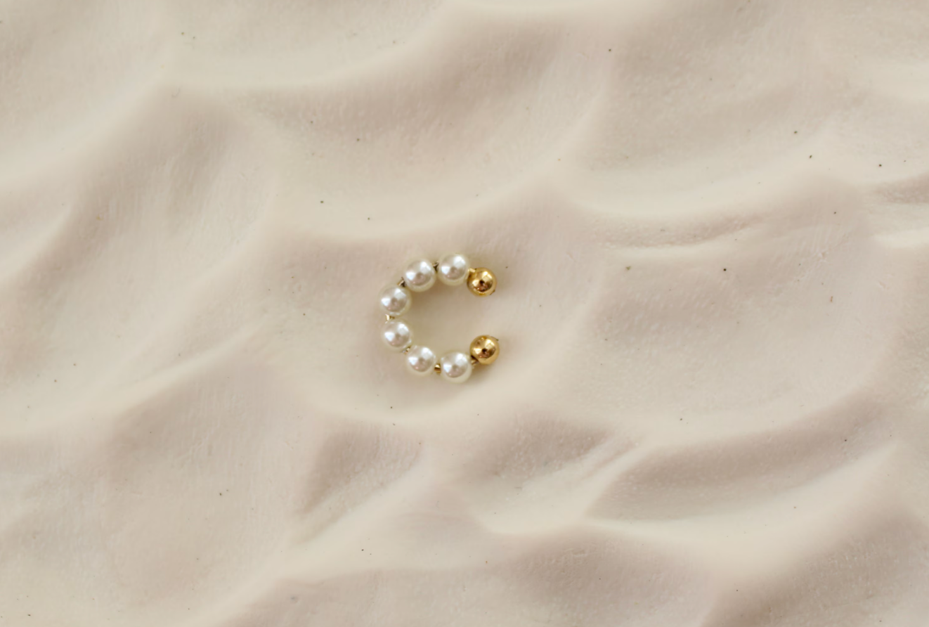 Pearl Wire Wrapped Gold Hoop Earrings & Pearl Ear Cuffs