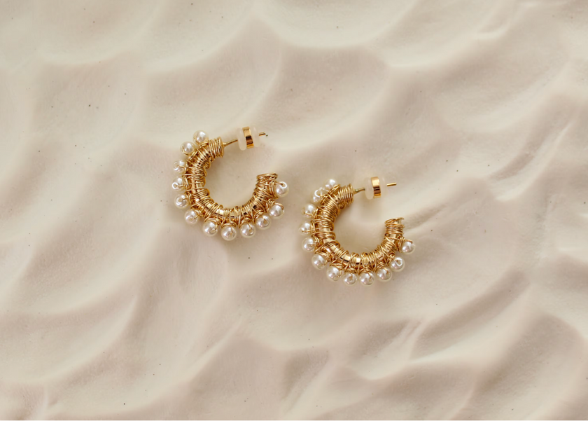 Pearl Wire Wrapped Gold Hoop Earrings & Pearl Ear Cuffs