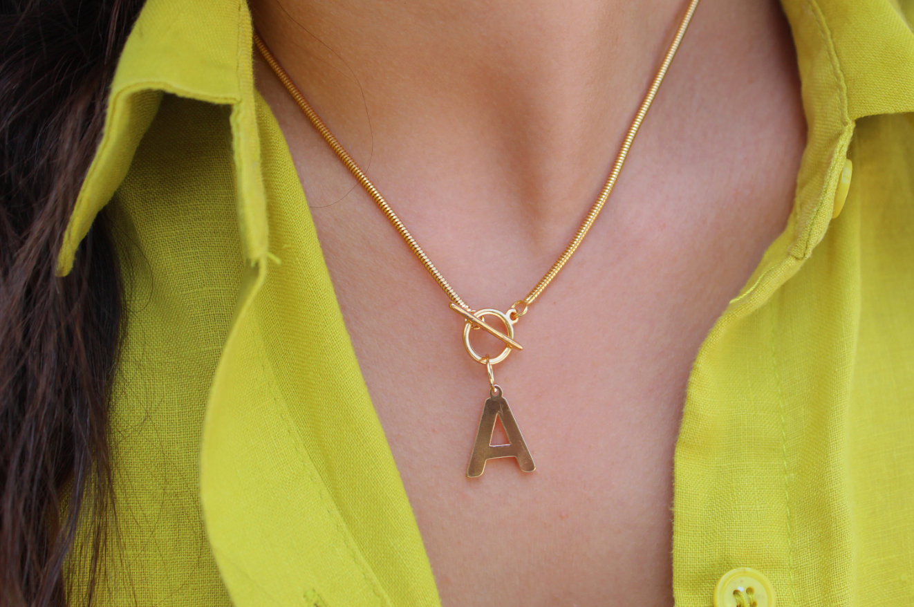 Initial Omega Toggle T Bar Dainty Necklace