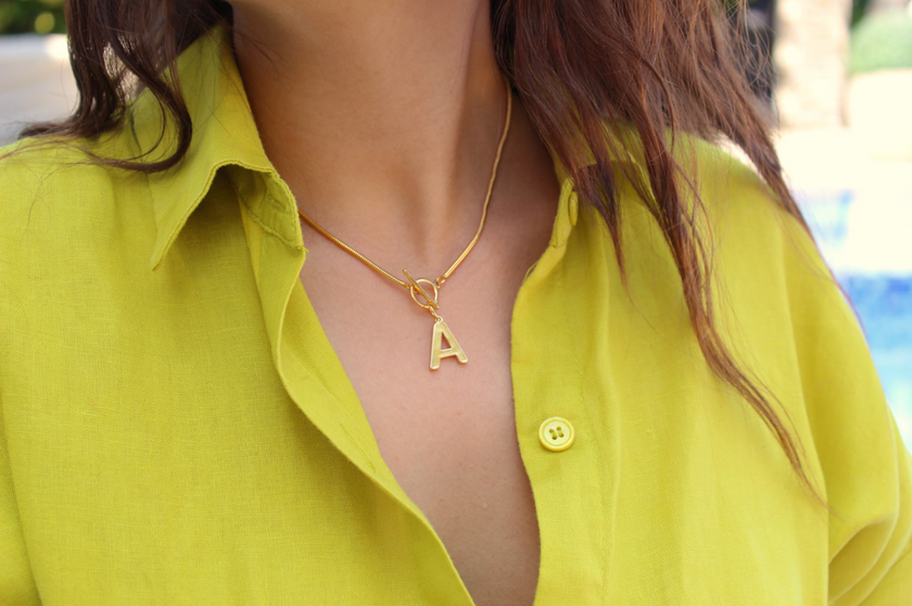 Initial Omega Toggle T Bar Dainty Necklace
