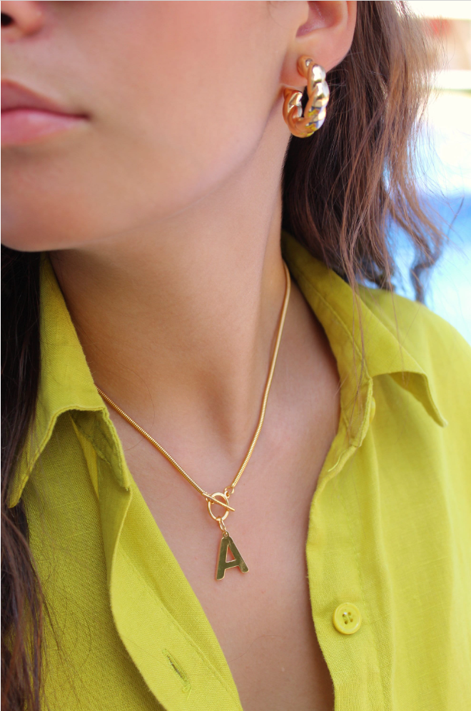 Initial Omega Toggle T Bar Dainty Necklace