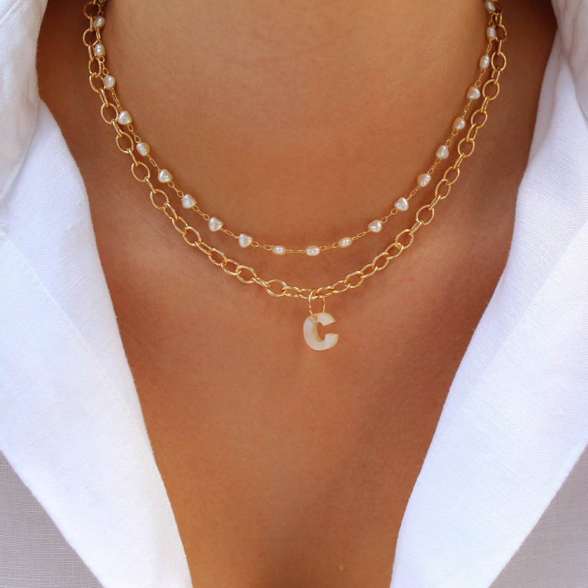 Mother of Pearl Initial Necklace Lightweight