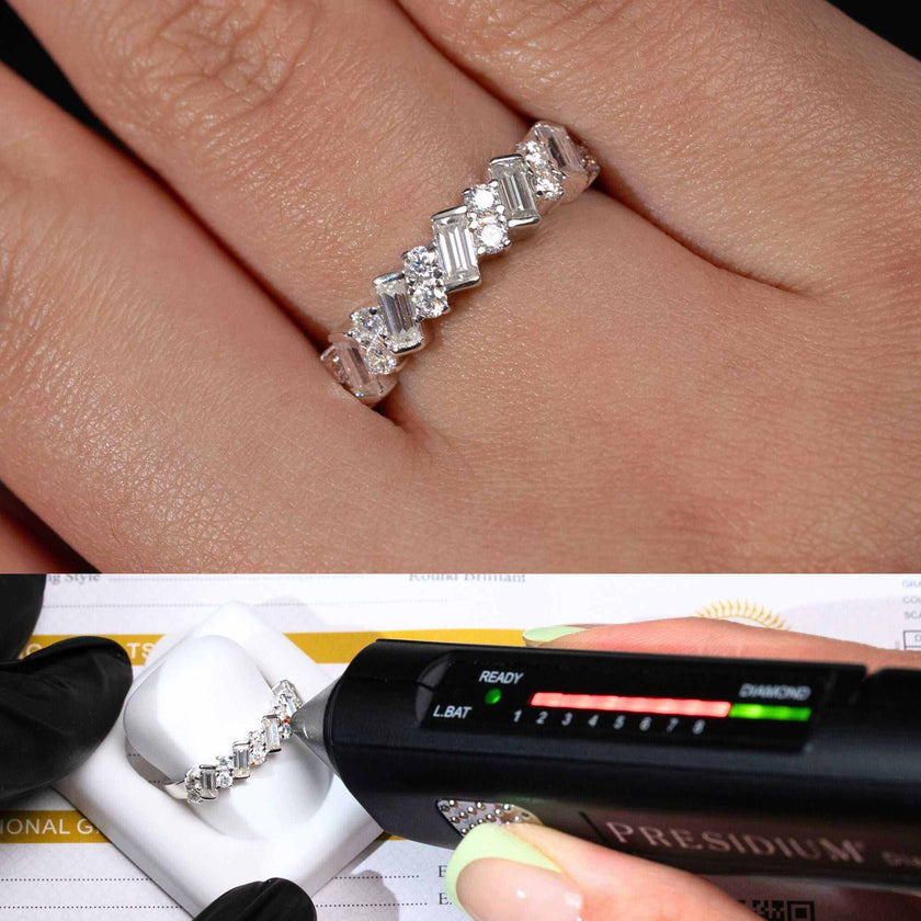 Moissanite Ring for Women – 1.1 Carat Baguette & Round Cut 925 Sterling Silver