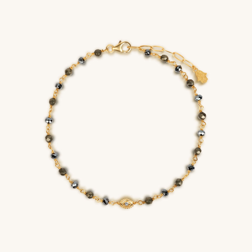 Remarkable Stability - Hematite Pyrite Evil Eye Anklet