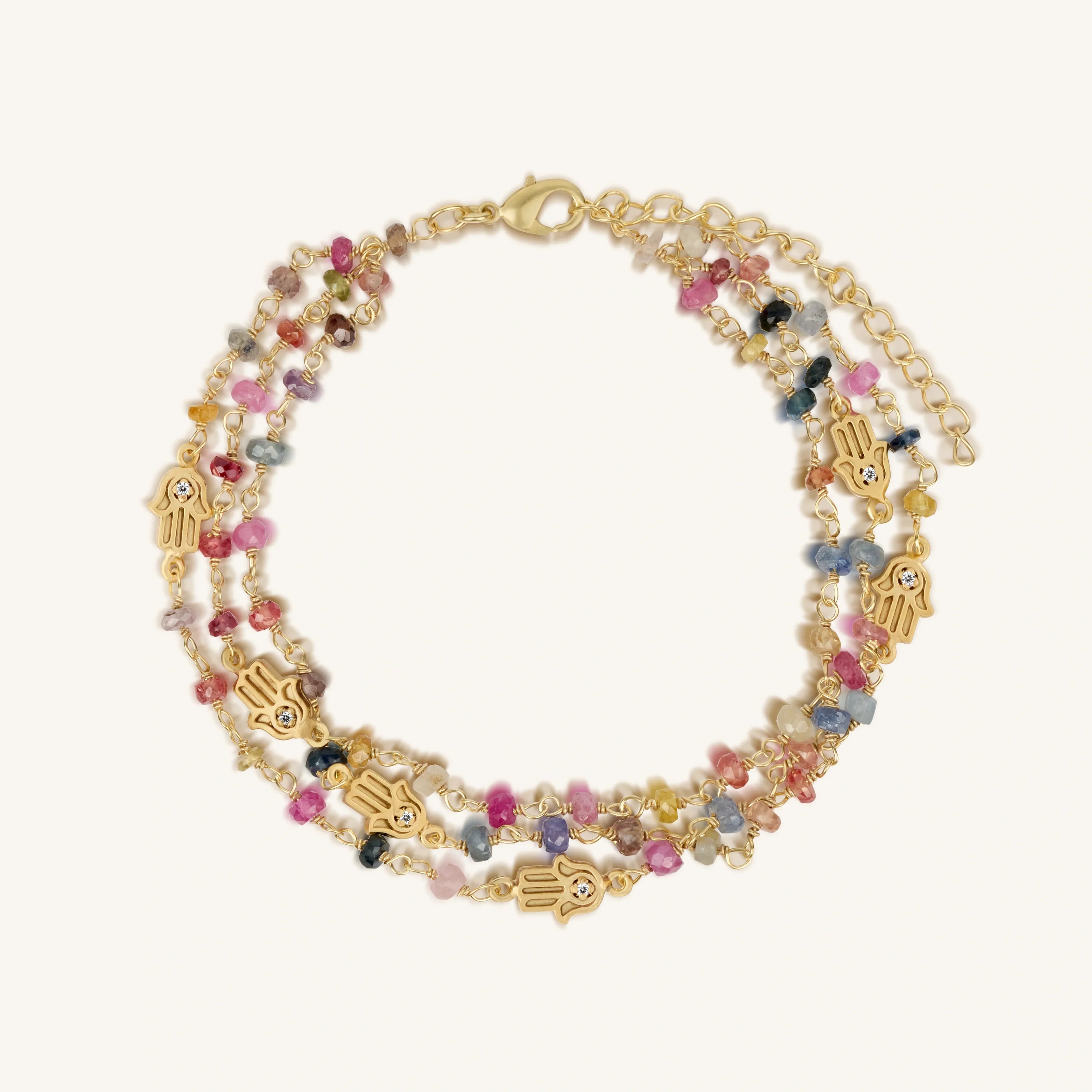Nourished Intuition Multi-Sapphire Hamsa Gold Bracelet