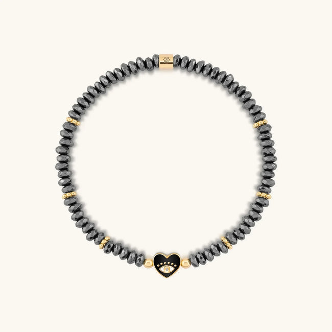 Heartfelt Gaze - Evil Eye Heart Hematite Bracelet