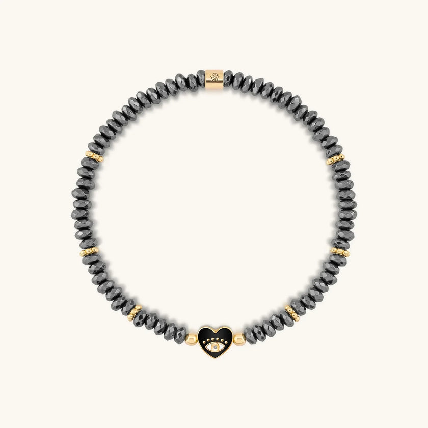 Heartfelt Gaze - Evil Eye Heart Hematite Bracelet