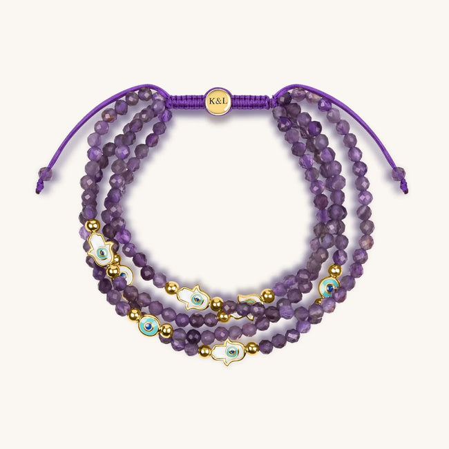 Inner Wisdom - Amethyst Hamsa Evil Eye Charm Bracelet