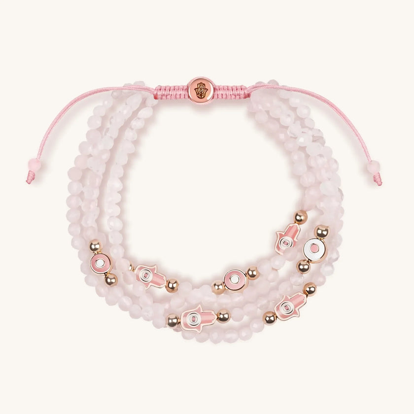 Gentle Soul - Rose Quartz Hamsa Evil Eye Charm Bracelet