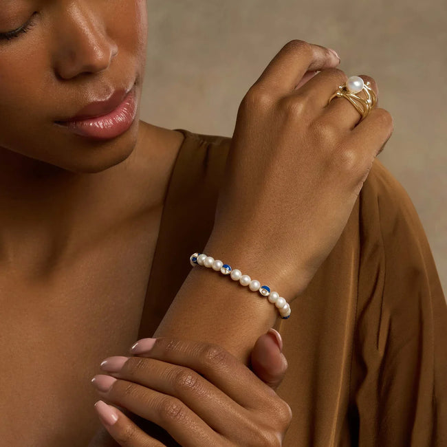Blessed Life Evil Eye Pearl Stretch Bracelet