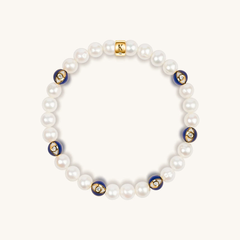 Blessed Life Evil Eye Pearl Stretch Bracelet