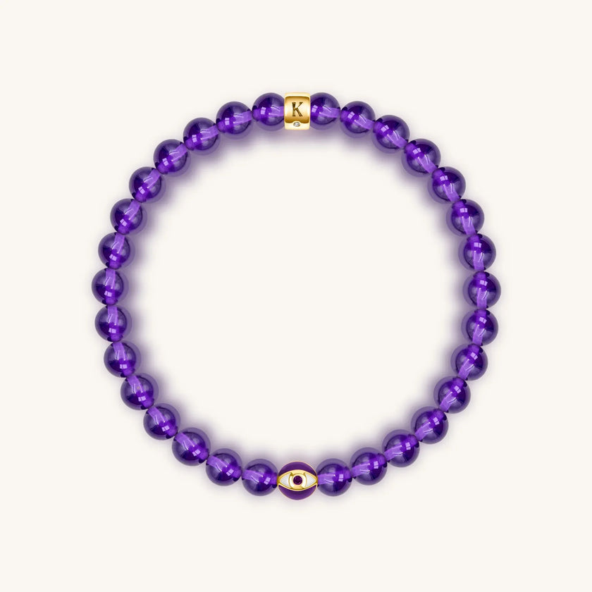 Calming Reflection - Amethyst February Birthstone Evil Eye Bracelet