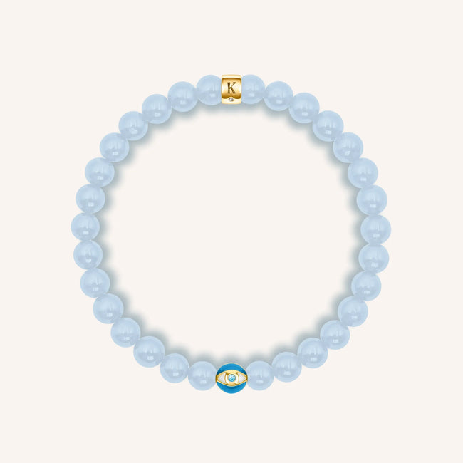 Soothing Rhythm - Aquamarine March Birthstone Evil Eye Bracelet