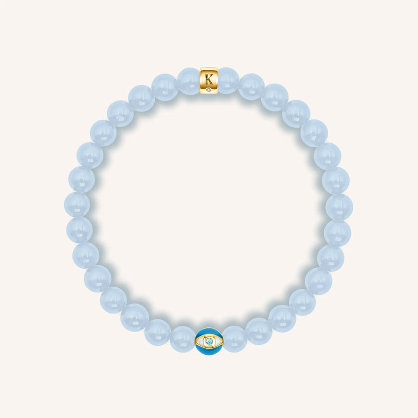 Soothing Rhythm - Aquamarine March Birthstone Evil Eye Bracelet