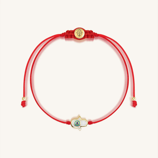 Charismatic Personality - White Enamel Hamsa Red String Bracelet