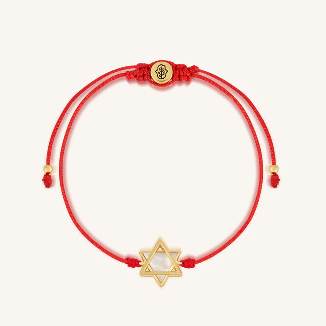 Divinely Blessed Mother of Pearl Star of David Red String Bracelet