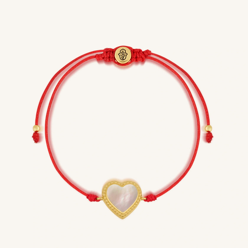 Dreams Fulfilled Mother of Pearl Heart Charm Red String Bracelet