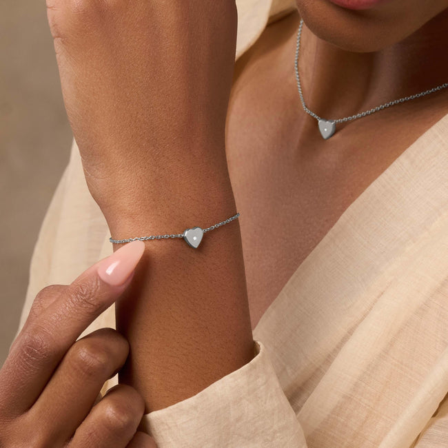 Graceful Love Diamond Heart Charm Silver Bracelet