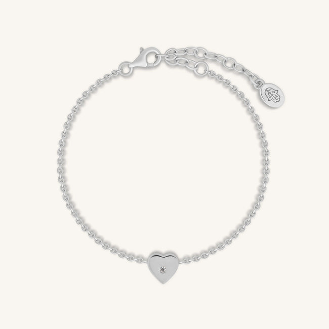 Graceful Love Diamond Heart Charm Silver Bracelet
