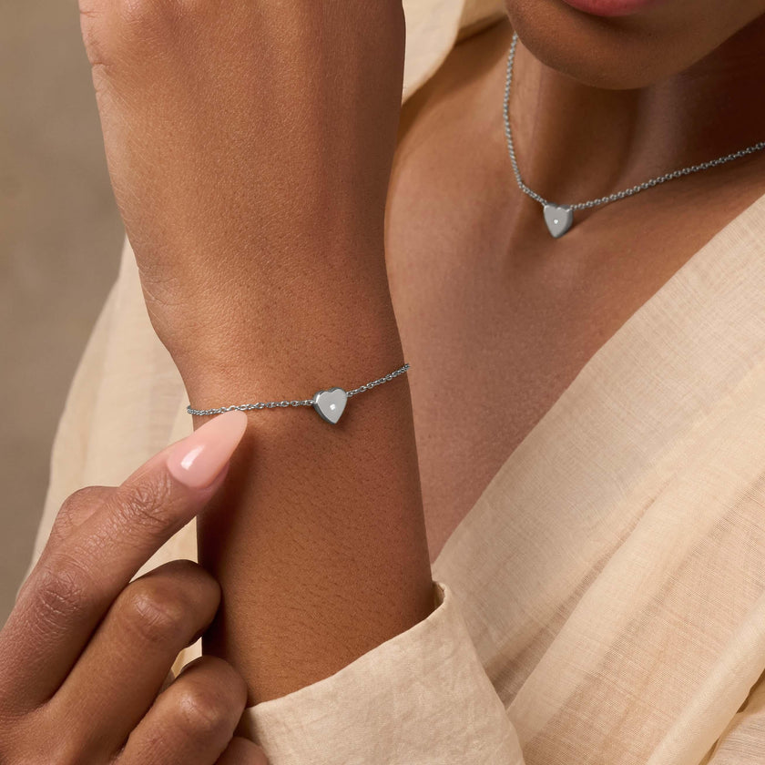 Graceful Love Diamond Heart Charm Silver Bracelet