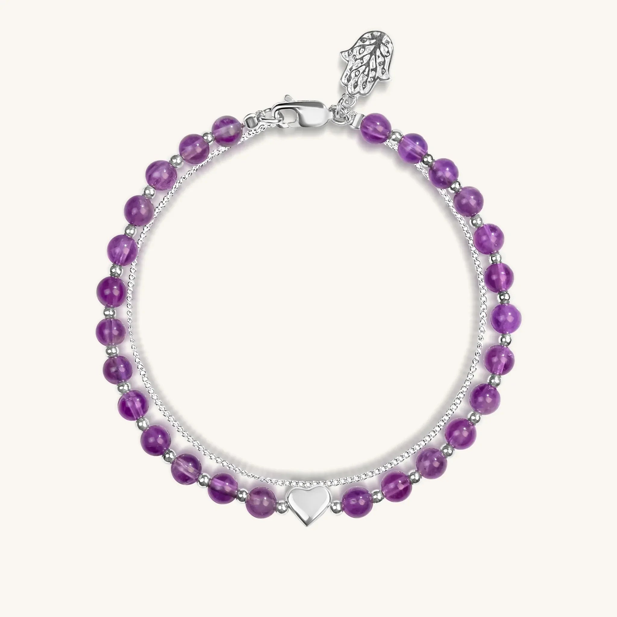 Soothing Love - Amethyst Heart Charm Bracelet