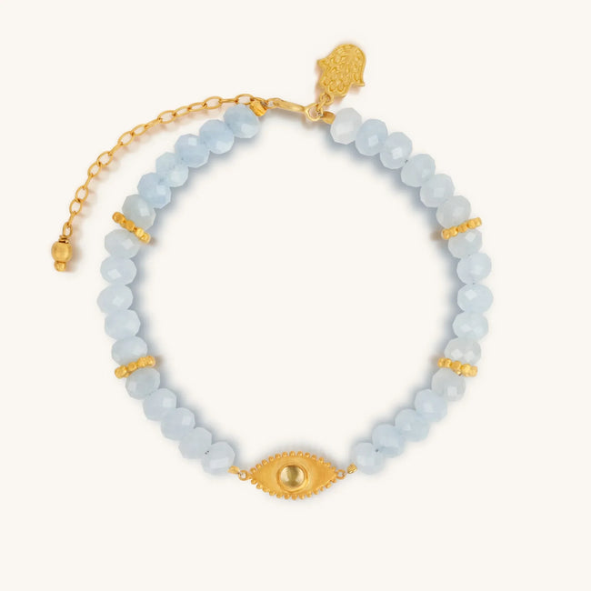 Soothing Thoughts - Aquamarine Evil Eye Charm Bracelet