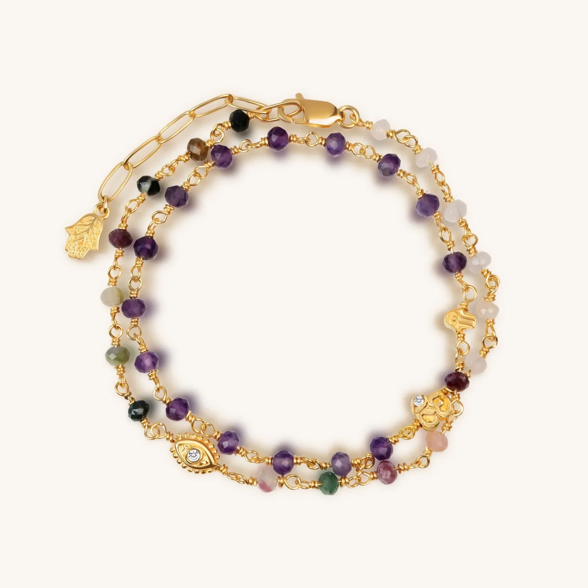 Tranquil Voice - Amethyst Rose Quartz Tourmaline Triple Protection Wrap