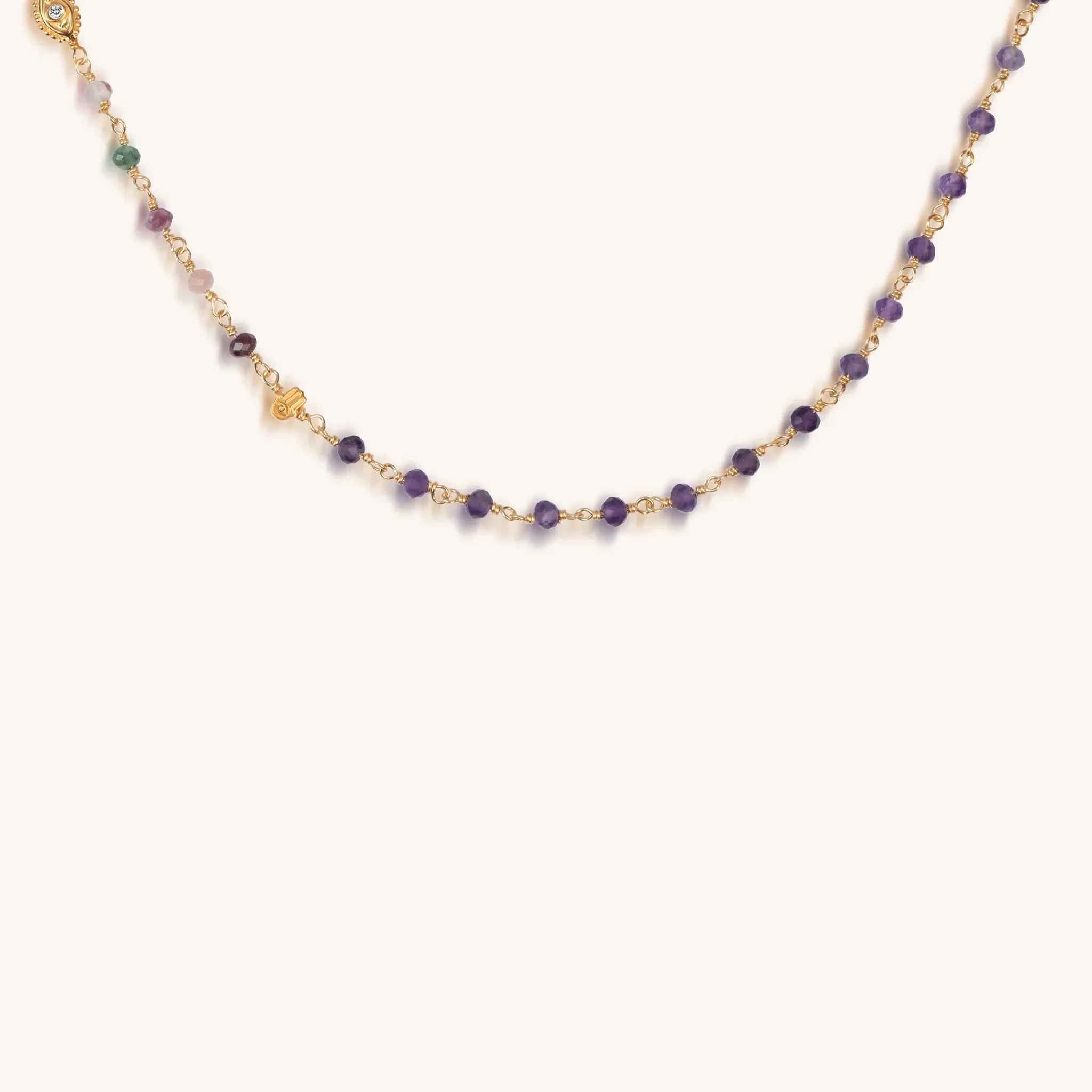 Tranquil Voice - Amethyst Rose Quartz Tourmaline Triple Protection Wrap