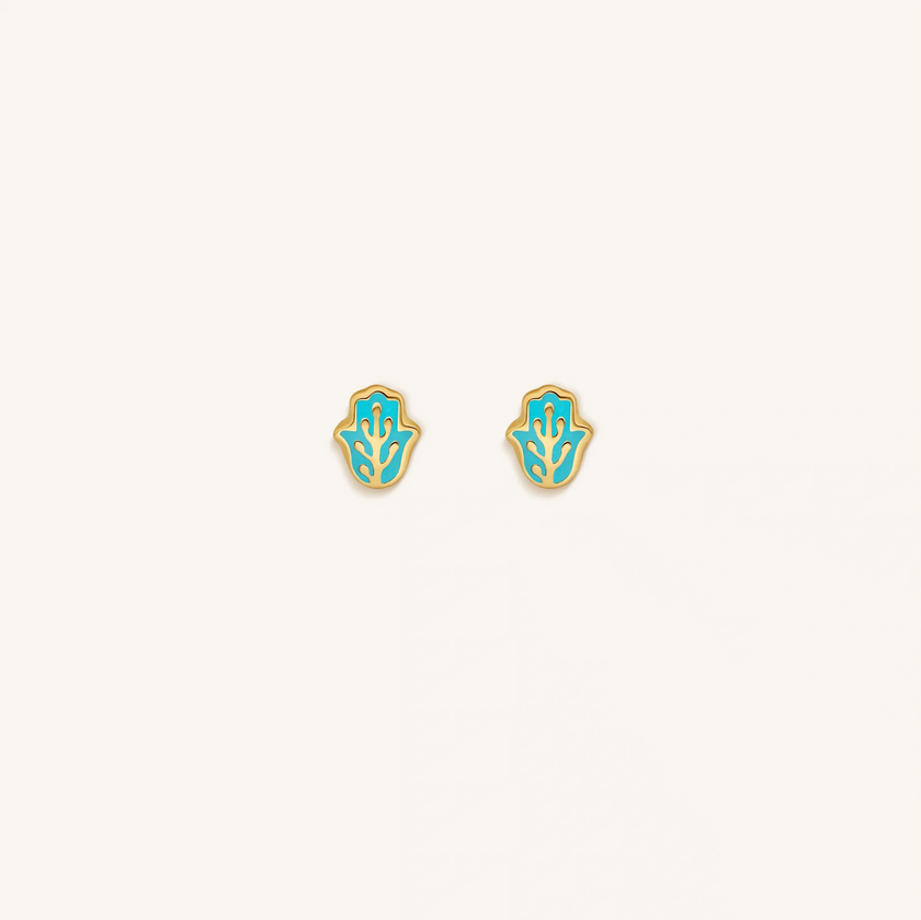 Graceful Strength Blue Hamsa Hand Earrings