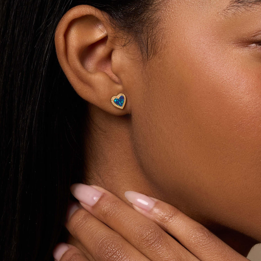 Loving Vibes Lab Blue Opal Heart Earrings