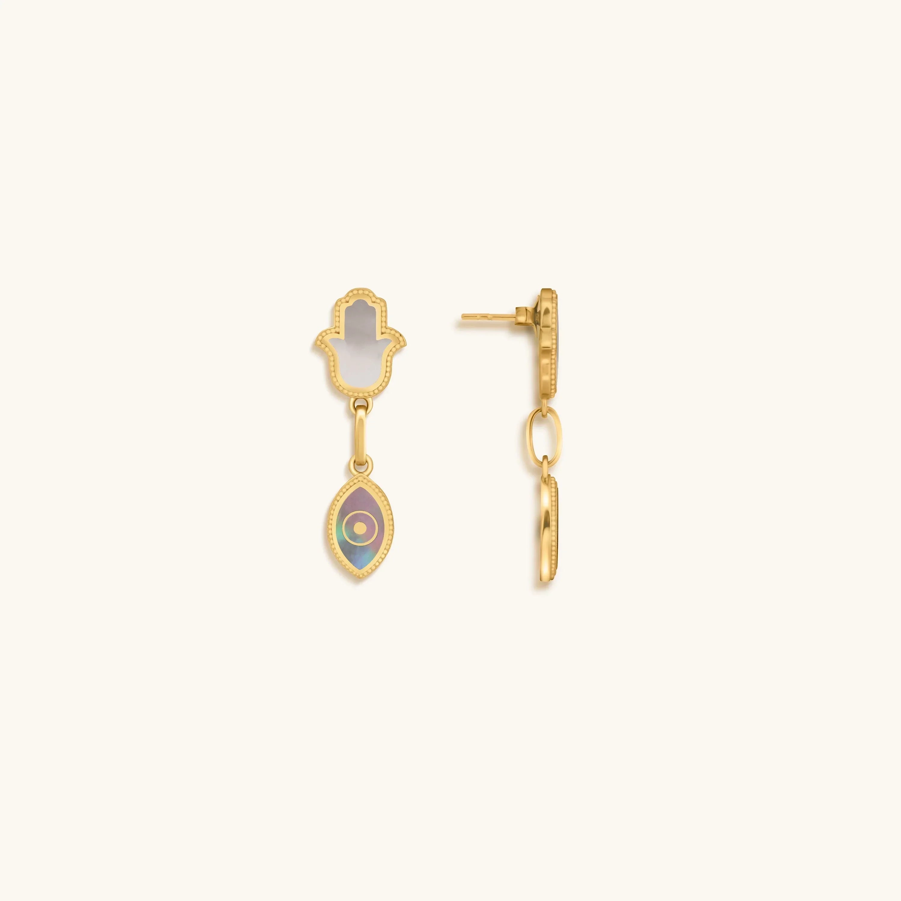 Boundless Joy Hamsa & Evil Eye Mother of Pearl Earrings