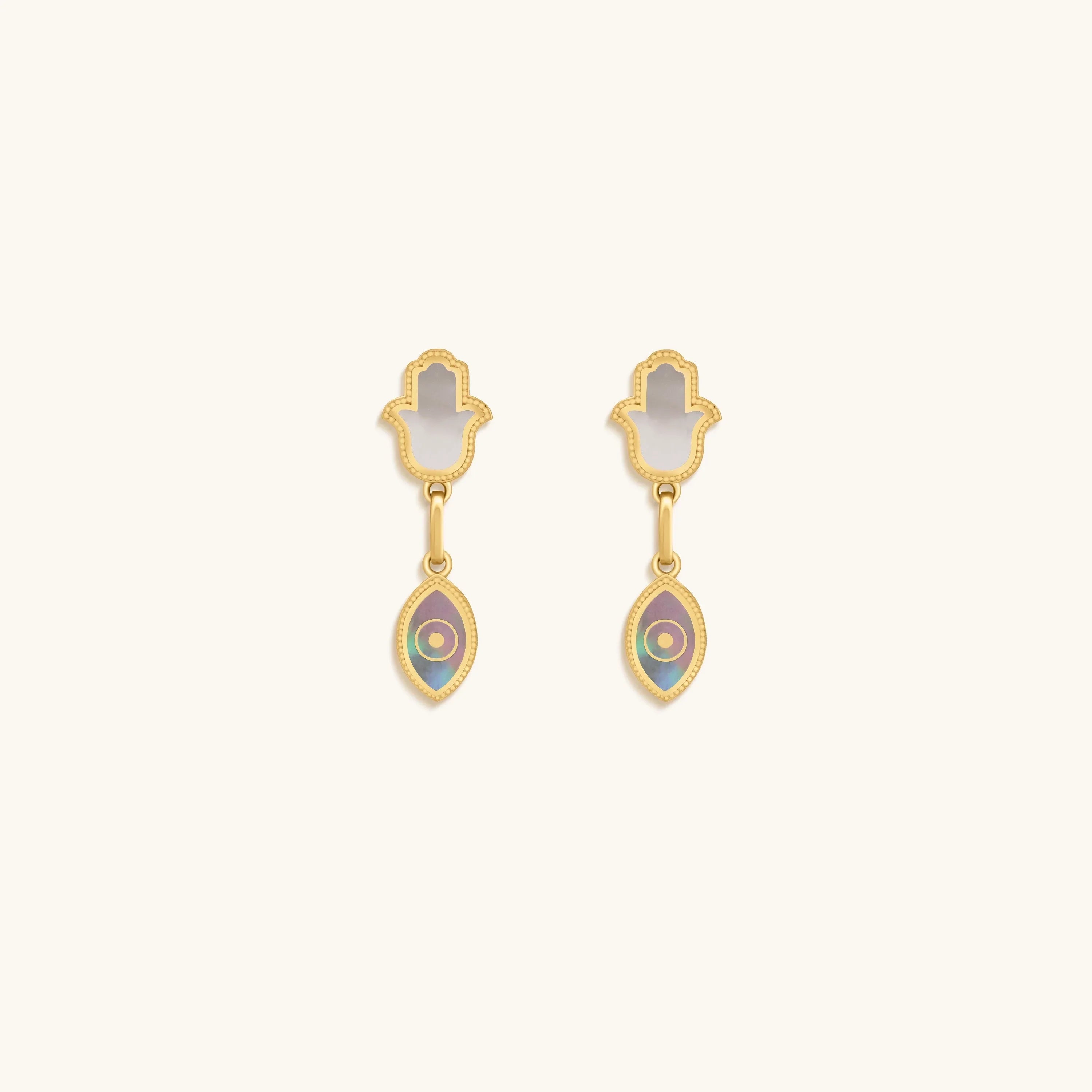Boundless Joy Hamsa & Evil Eye Mother of Pearl Earrings