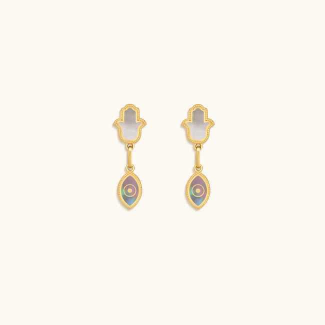 Boundless Joy Hamsa & Evil Eye Mother of Pearl Earrings