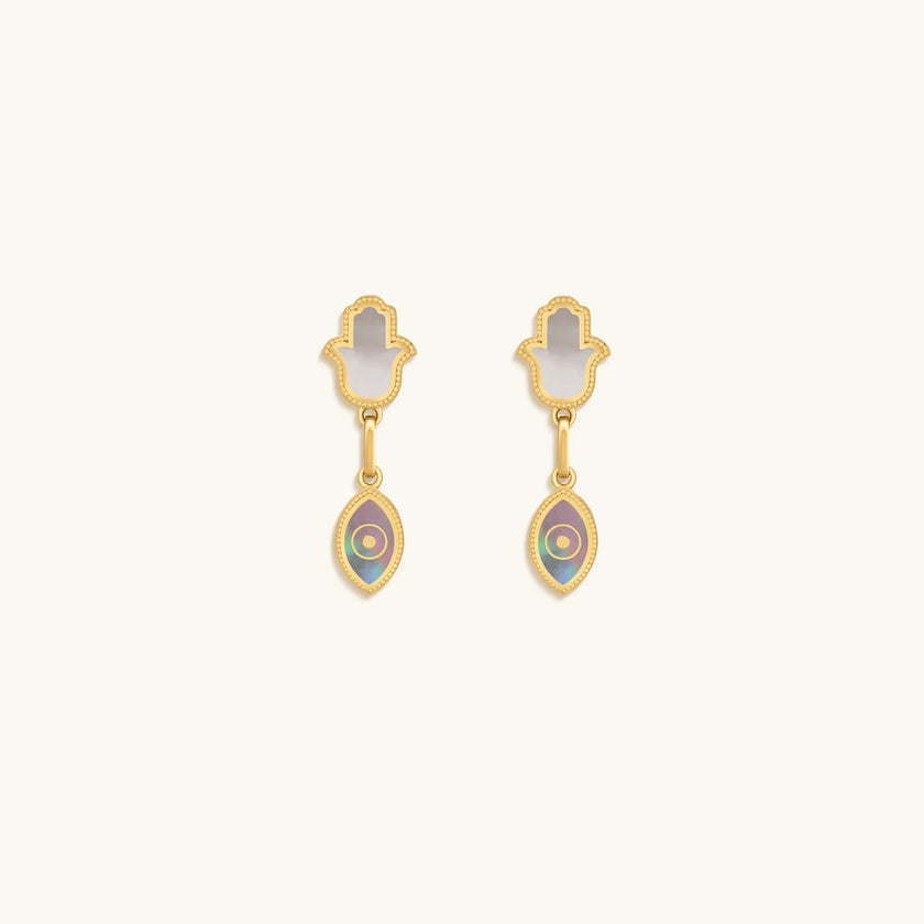 Boundless Joy Hamsa & Evil Eye Mother of Pearl Earrings