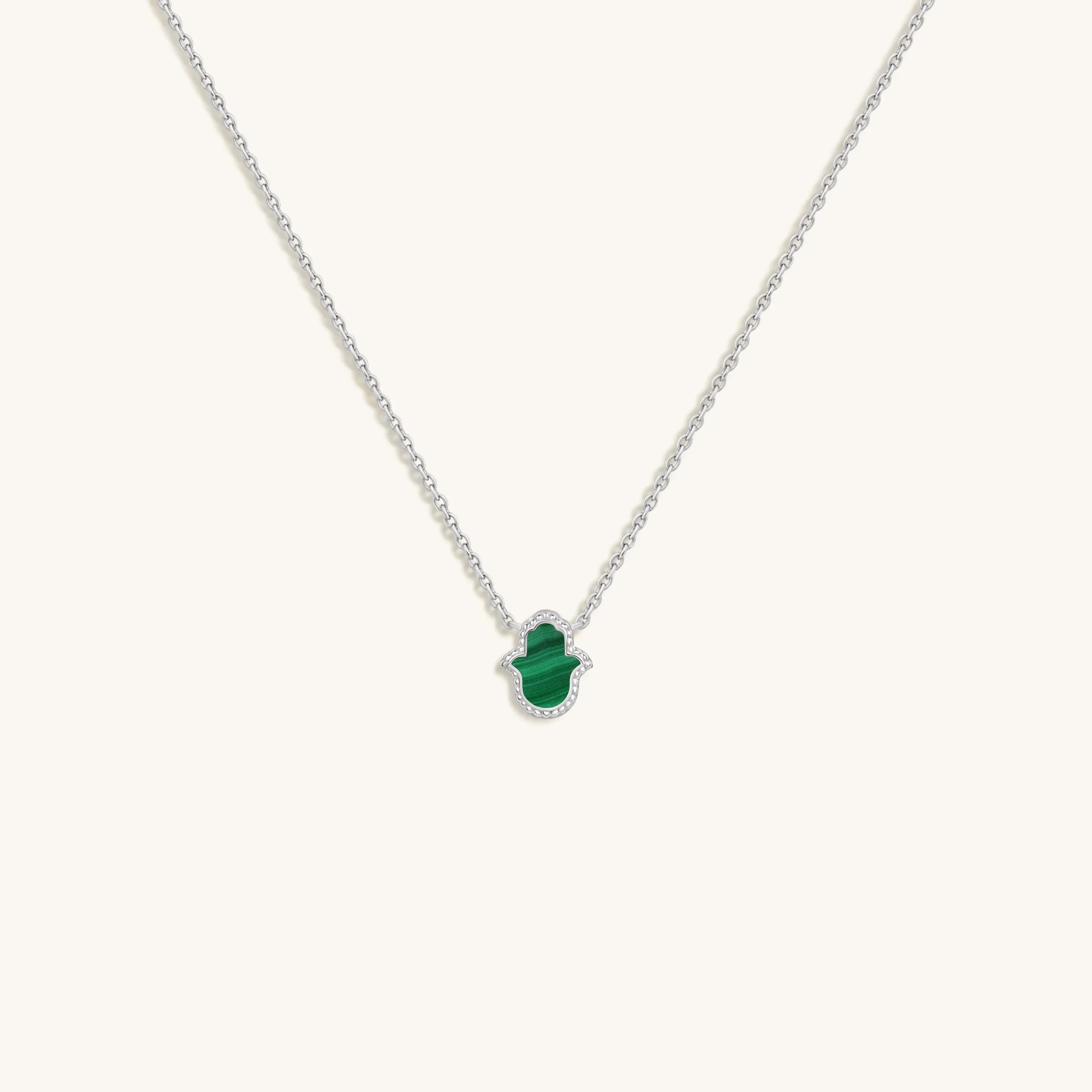 Peaceful Mind Hamsa Malachite Silver Necklace