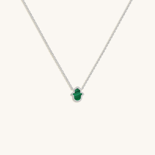 Peaceful Mind Hamsa Malachite Silver Necklace