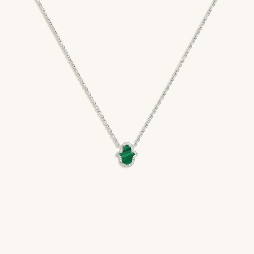 Peaceful Mind Hamsa Malachite Silver Necklace