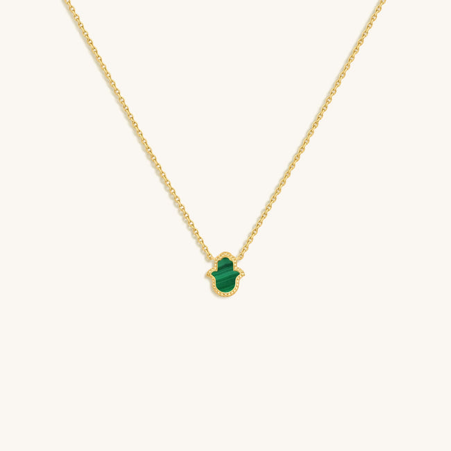 Honest & Bright Malachite Hamsa Gold Necklace