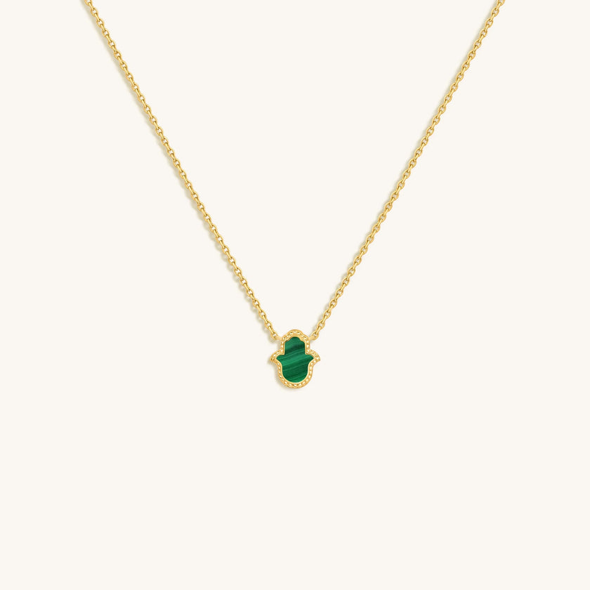 Honest & Bright Malachite Hamsa Gold Necklace