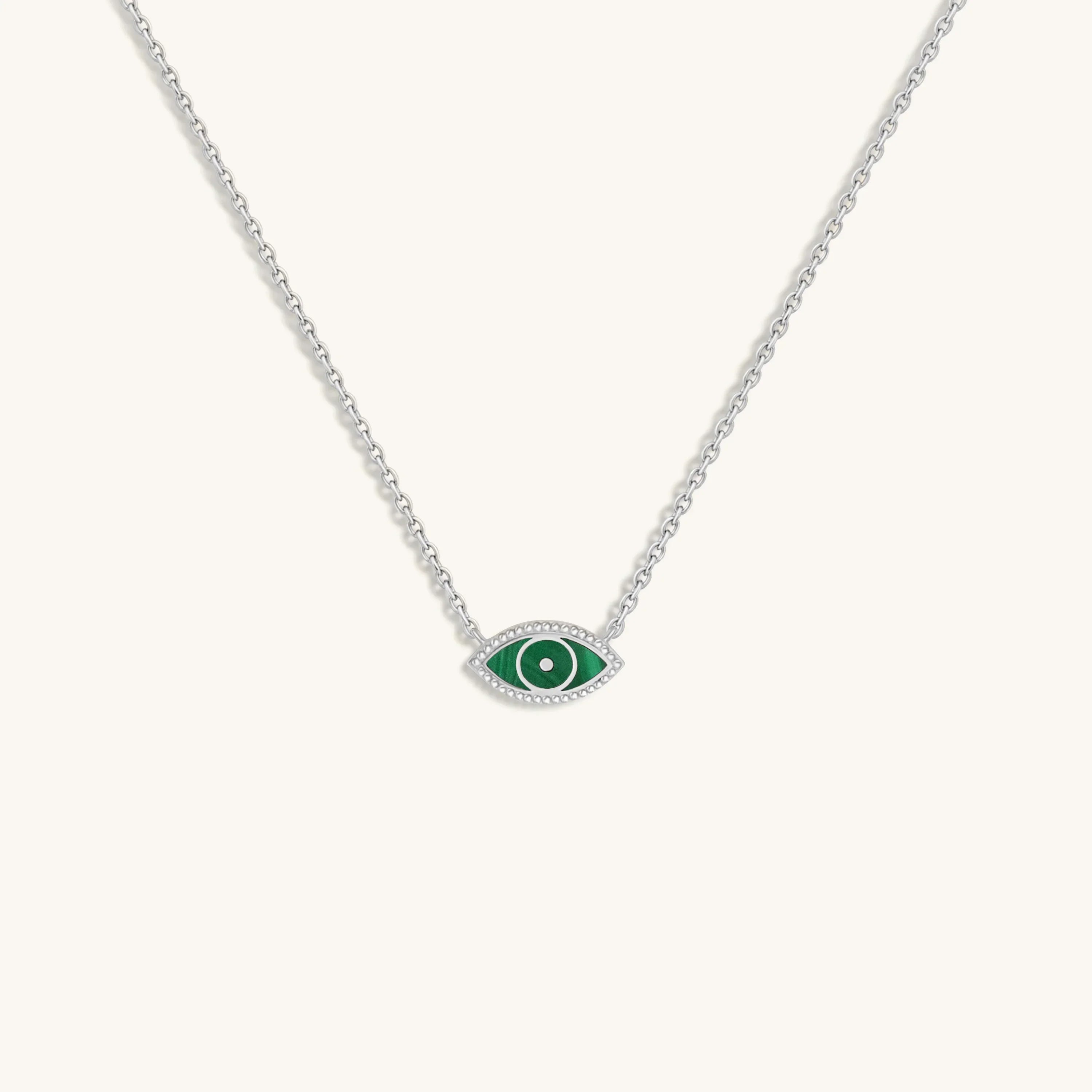 Enduring Peace Evil Eye Malachite Silver Necklace