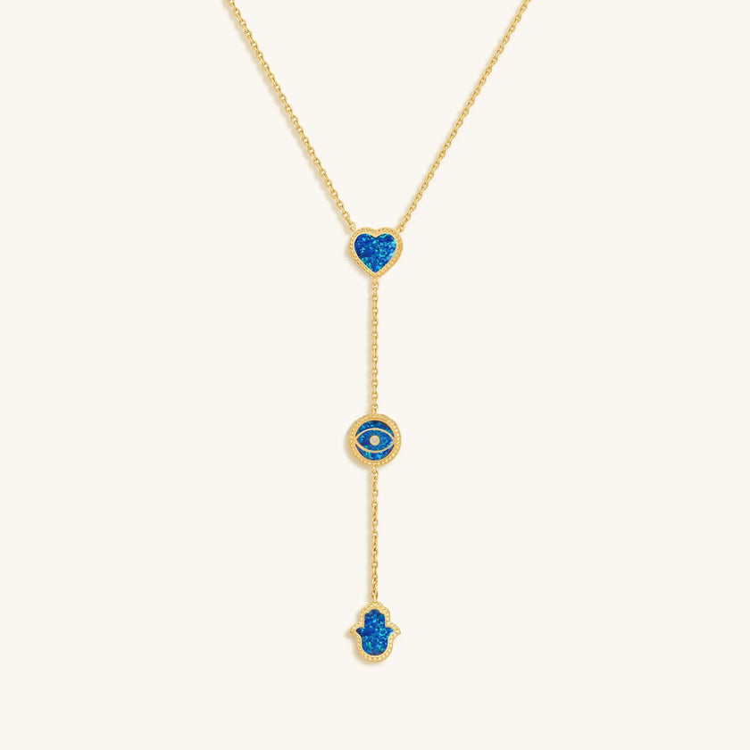 Spirit’s Zen Lab Blue Opal Multi-Symbol Gold Necklace