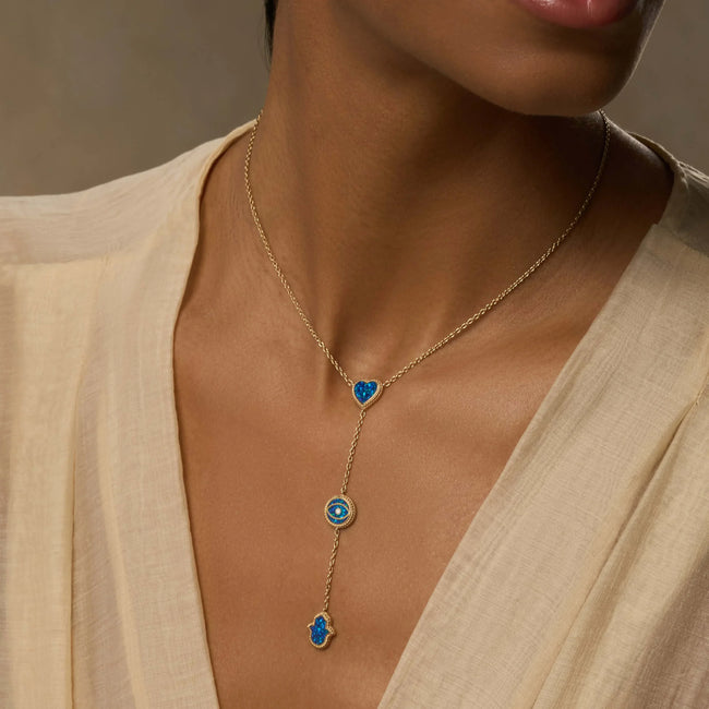 Spirit’s Zen Lab Blue Opal Multi-Symbol Gold Necklace