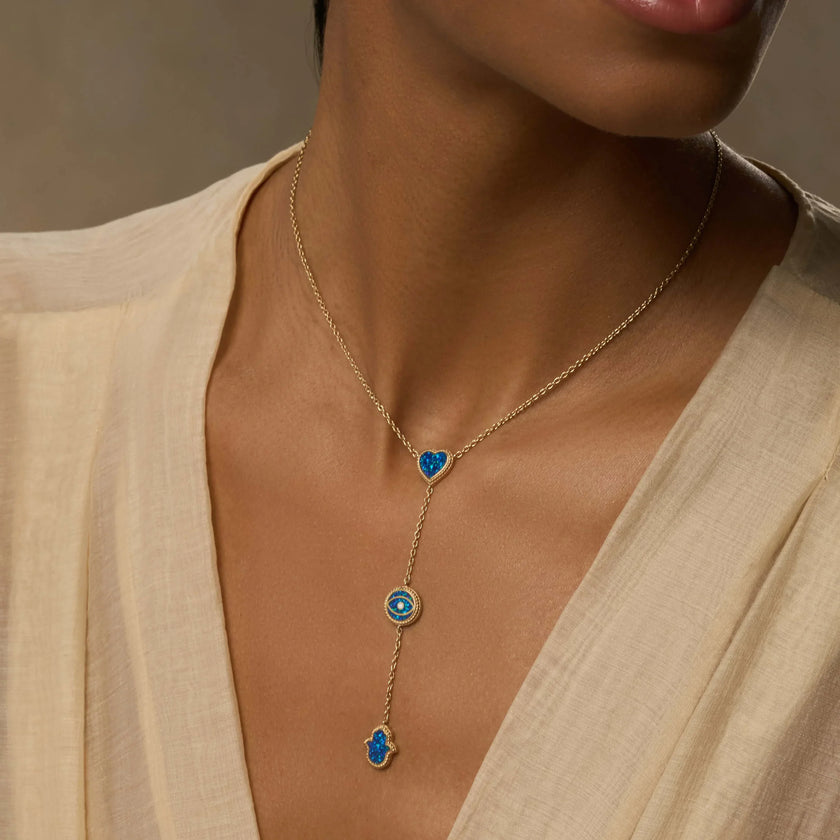 Spirit’s Zen Lab Blue Opal Multi-Symbol Gold Necklace