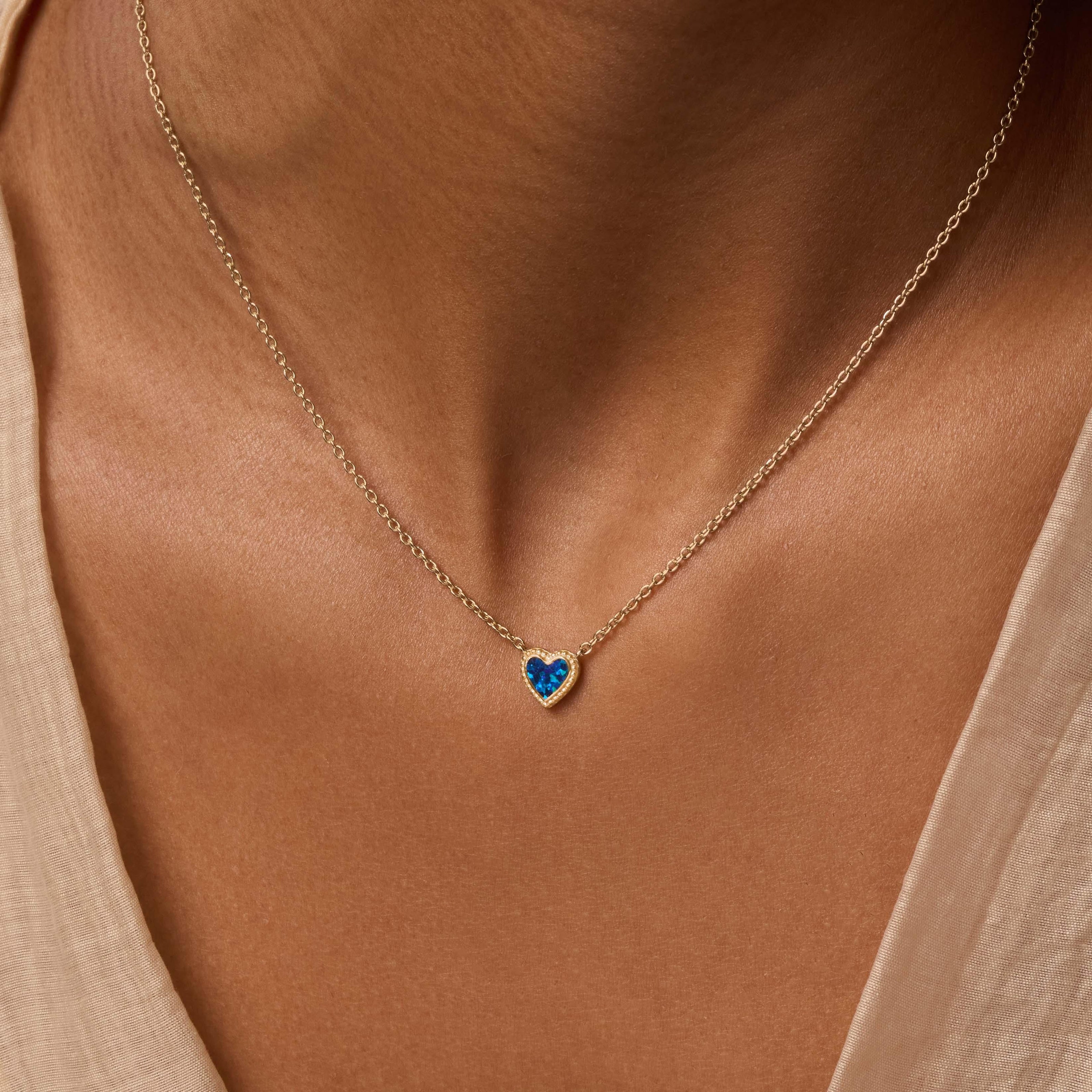 Confident Soul Lab Blue Opal Heart Gold Necklace