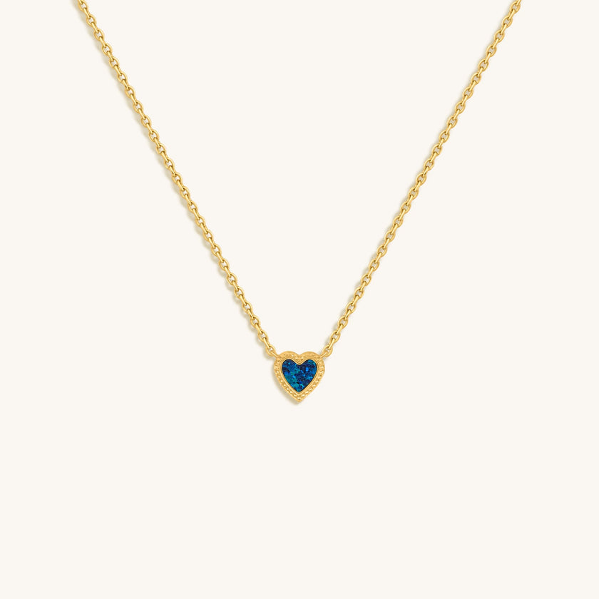 Confident Soul Lab Blue Opal Heart Gold Necklace
