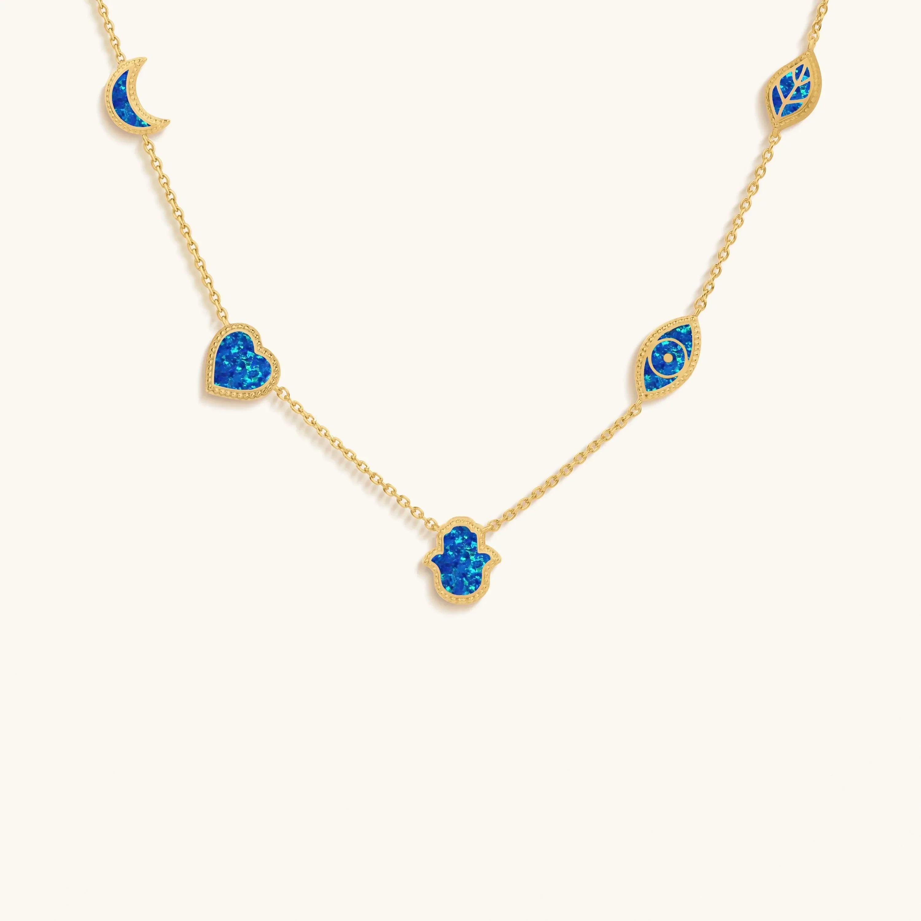 Soothing Aura Lab Blue Opal Multi-Symbol Necklace