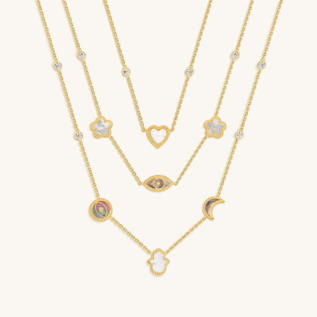 Spirit’s Transformation Multi-Symbol Mother of Pearl Layered Necklace