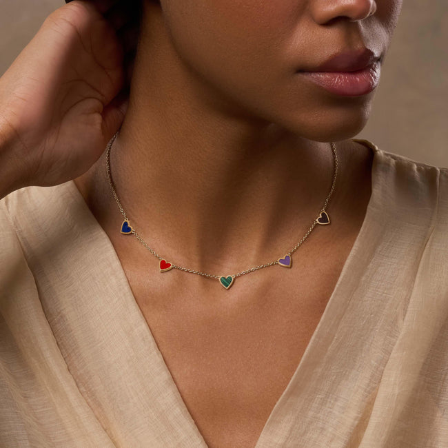 Love’s Melody Multi-Stone Gold Heart Necklace